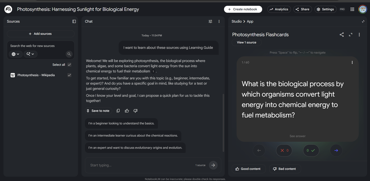AI-generated flashcards in NotebookLM for exam revision